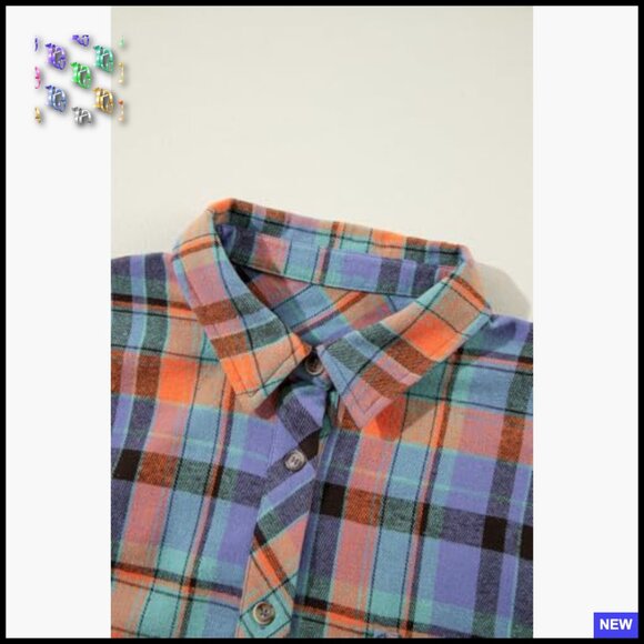 Loose Fit Boyfriend Flannel Shirt Classic Plaid Button Down Blouse Top - Picture 4 of 7